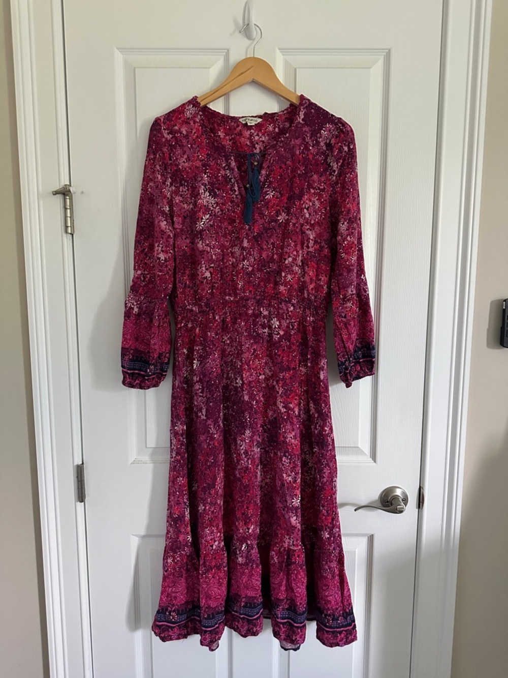 Women’s Pink Floral Long Sleeve Boho Dress